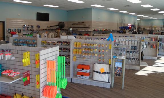 The service shop has fishing gear and other related products for purchase here